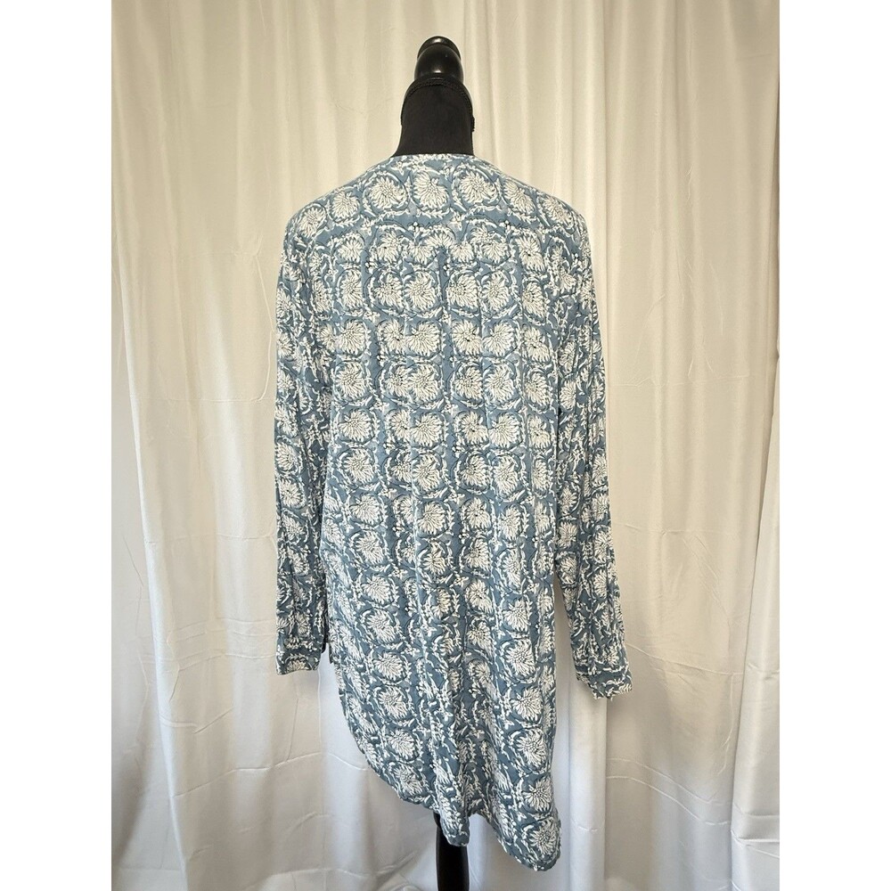 Old Navy Women's L Blue Floral Pleated Long Sleeve Button Down Tunic Boho Flowy - Picture 3 of 12
